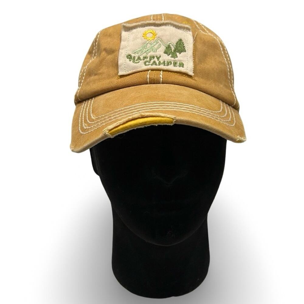 Fuego Happy Camper Baseball Cap Distressed Graphic Casual Hat Camping Adjustable